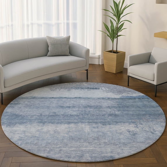 Addison Rugs Mayfield Premium Machine Washable Transitional Modern Blue Round Rug, 8' x 8'