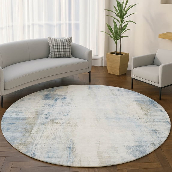 Addison Rugs Mayfield Premium Machine Washable Transitional Modern Blue Round Rug, 8' x 8'