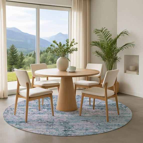 Addison Rugs Mayfield Premium Machine Washable Transitional Modern Blue Round Rug, 8' x 8'