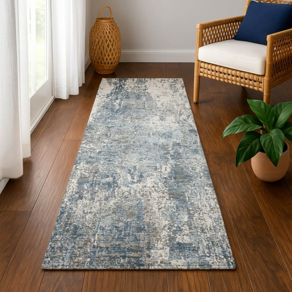 Addison Rugs Mayfield Premium Machine Washable Transitional Modern Blue Runner Rug, 2'3" x 7'6"