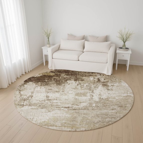 Addison Rugs Mayfield Premium Machine Washable Transitional Modern Brown Round Rug, 8' x 8'