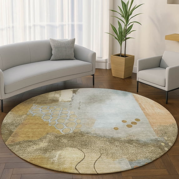 Addison Rugs Mayfield Premium Machine Washable Transitional Modern Brown Round Rug, 8' x 8'