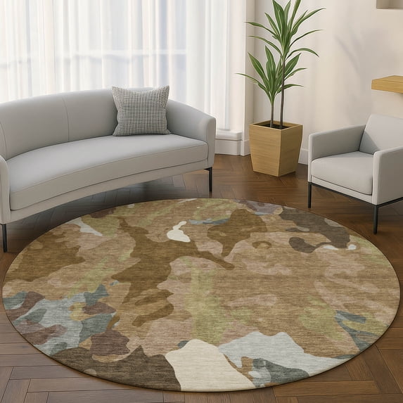 Addison Rugs Mayfield Premium Machine Washable Transitional Modern Brown Round Rug, 8' x 8'