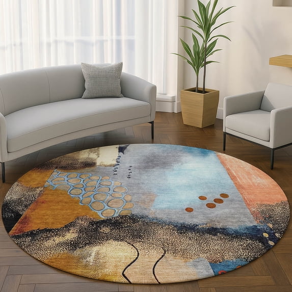Addison Rugs Mayfield Premium Machine Washable Transitional Modern Copper Round Rug, 8' x 8'