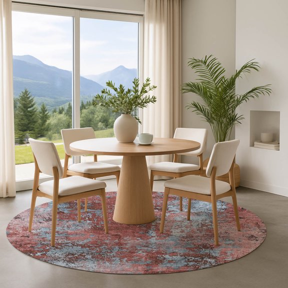 Addison Rugs Mayfield Premium Machine Washable Transitional Modern Coral Round Rug, 8' x 8'