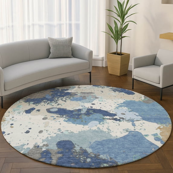 Addison Rugs Mayfield Premium Machine Washable Transitional Modern Denim Round Rug, 8' x 8'