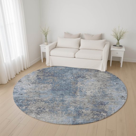 Addison Rugs Mayfield Premium Machine Washable Transitional Modern Denim Round Rug, 8' x 8'
