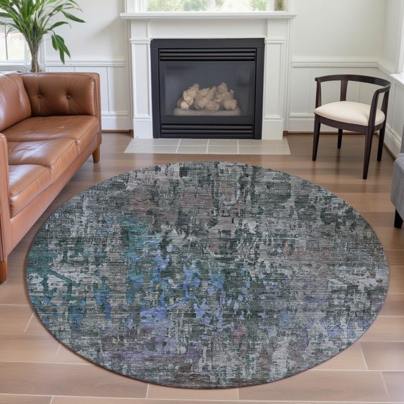 Addison Rugs Mayfield Premium Machine Washable Transitional Modern Fern Round Rug, 8' x 8'