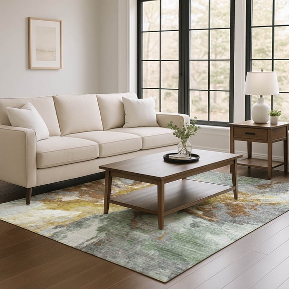 Addison Rugs Mayfield Premium Machine Washable Transitional Modern Gold Rectangle Rug, 10' x 14'
