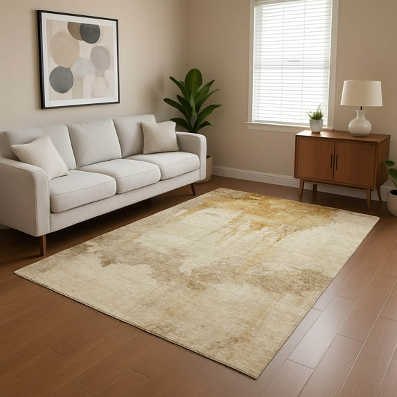Addison Rugs Mayfield Premium Machine Washable Transitional Modern Gold Rectangle Rug, 5' x 7'6"