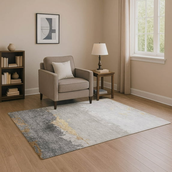 Addison Rugs Mayfield Premium Machine Washable Transitional Modern Gold Rectangle Rug, 5' x 7'6"