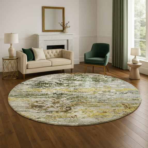 Addison Rugs Mayfield Premium Machine Washable Transitional Modern Gold Round Rug, 8' x 8'