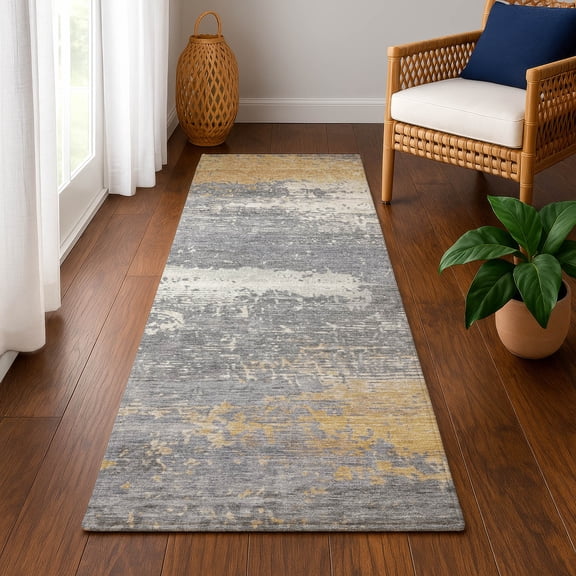 Addison Rugs Mayfield Premium Machine Washable Transitional Modern Gold Runner Rug, 2'3" x 7'6"