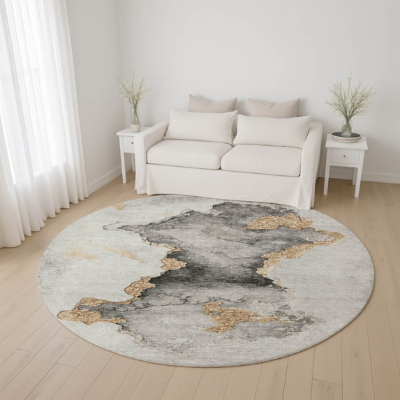 Addison Rugs Mayfield Premium Machine Washable Transitional Modern Gray Round Rug, 8' x 8'