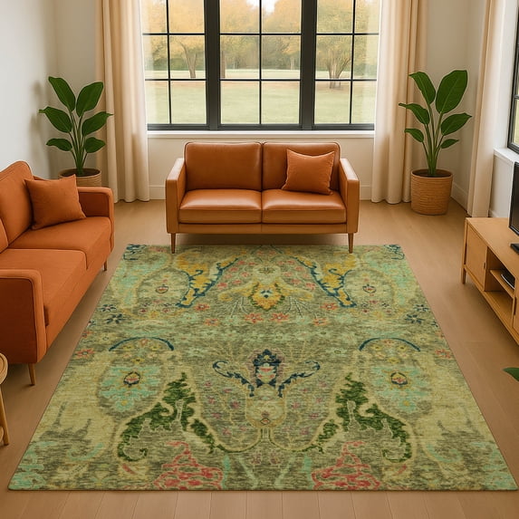Addison Rugs Mayfield Premium Machine Washable Transitional Modern Green Rectangle Rug, 10' x 14'