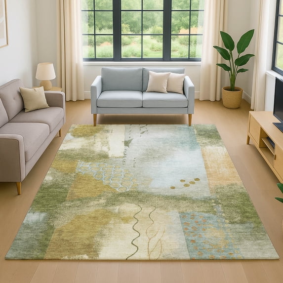 Addison Rugs Mayfield Premium Machine Washable Transitional Modern Green Rectangle Rug, 9' x 12'