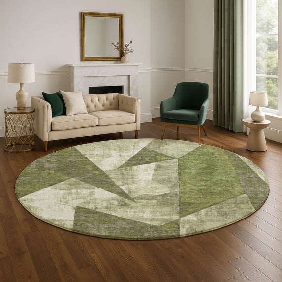 Addison Rugs Mayfield Premium Machine Washable Transitional Modern Green Round Rug, 8' x 8'