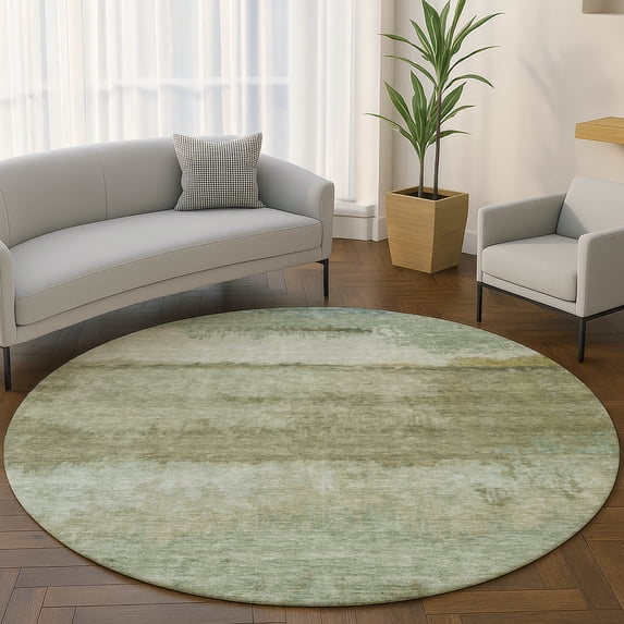 Addison Rugs Mayfield Premium Machine Washable Transitional Modern Green Round Rug, 8' x 8'