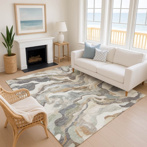 Addison Rugs Mayfield Premium Machine Washable Transitional Modern Khaki Rectangle Rug, 5' x 7'6"