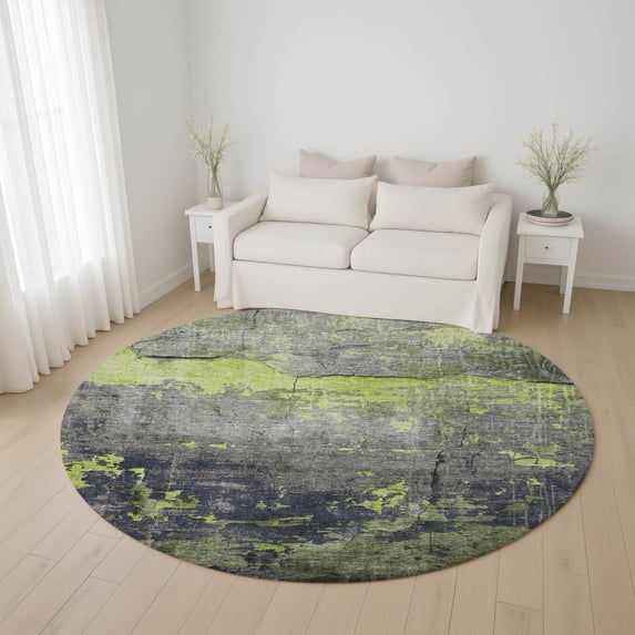 Addison Rugs Mayfield Premium Machine Washable Transitional Modern Lime Round Rug, 8' x 8'