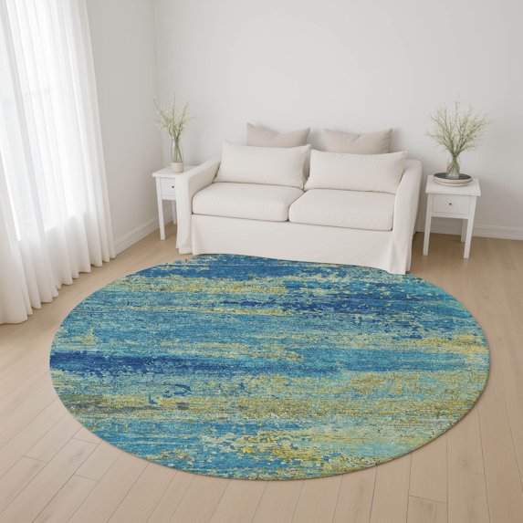 Addison Rugs Mayfield Premium Machine Washable Transitional Modern Navy Round Rug, 8' x 8'