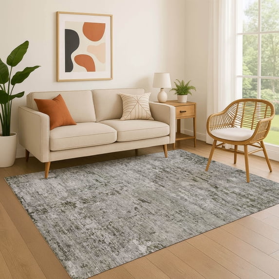 Addison Rugs Mayfield Premium Machine Washable Transitional Modern Pewter Rectangle Rug, 10' x 14'