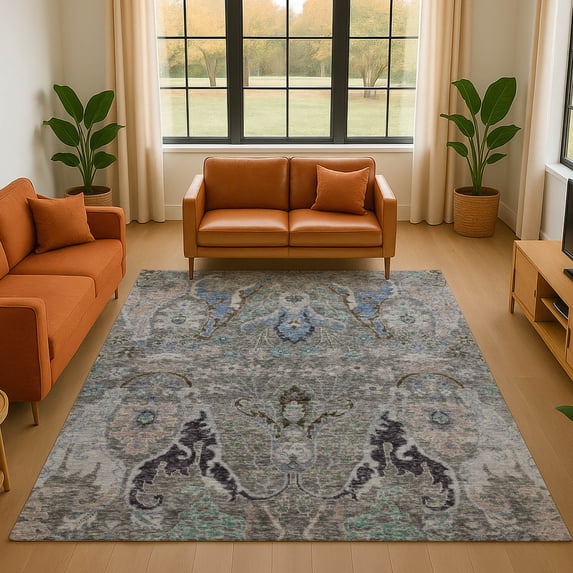 Addison Rugs Mayfield Premium Machine Washable Transitional Modern Pewter Rectangle Rug, 10' x 14'