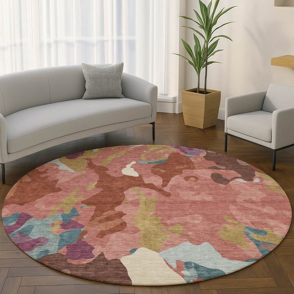 Addison Rugs Mayfield Premium Machine Washable Transitional Modern Pink Round Rug, 8' x 8'