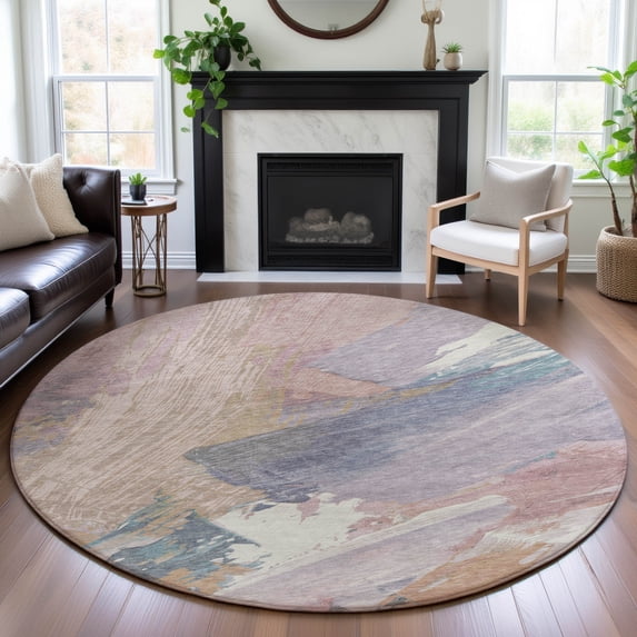 Addison Rugs Mayfield Premium Machine Washable Transitional Modern Pink Round Rug, 8' x 8'