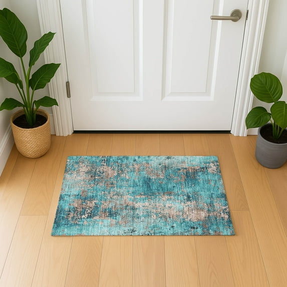 Addison Rugs Mayfield Premium Machine Washable Transitional Modern Teal Rectangle Rug, 1'8" x 2'6"