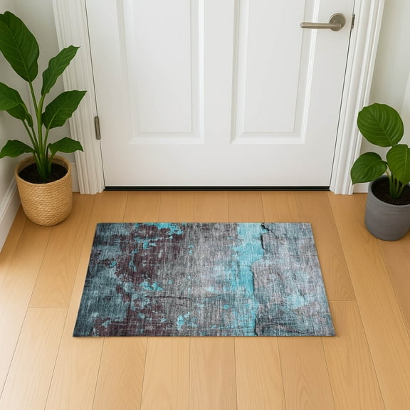 Addison Rugs Mayfield Premium Machine Washable Transitional Modern Teal Rectangle Rug, 1'8" x 2'6"