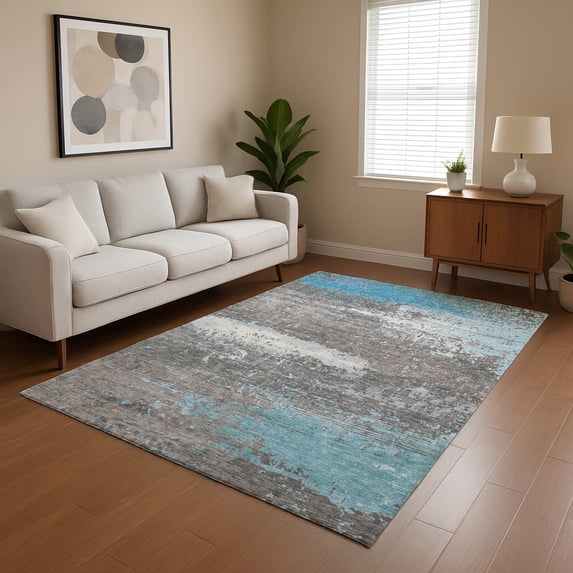 Addison Rugs Mayfield Premium Machine Washable Transitional Modern Teal Rectangle Rug, 3' x 5'