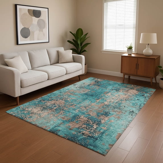 Addison Rugs Mayfield Premium Machine Washable Transitional Modern Teal Rectangle Rug, 3' x 5'
