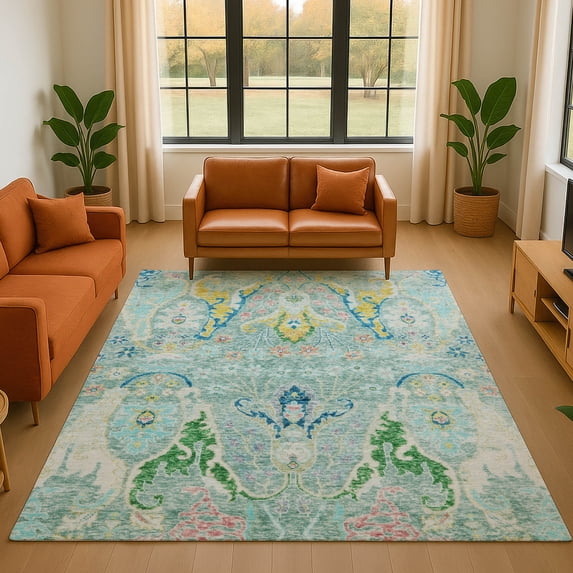 Addison Rugs Mayfield Premium Machine Washable Transitional Modern Teal Rectangle Rug, 8' x 10'