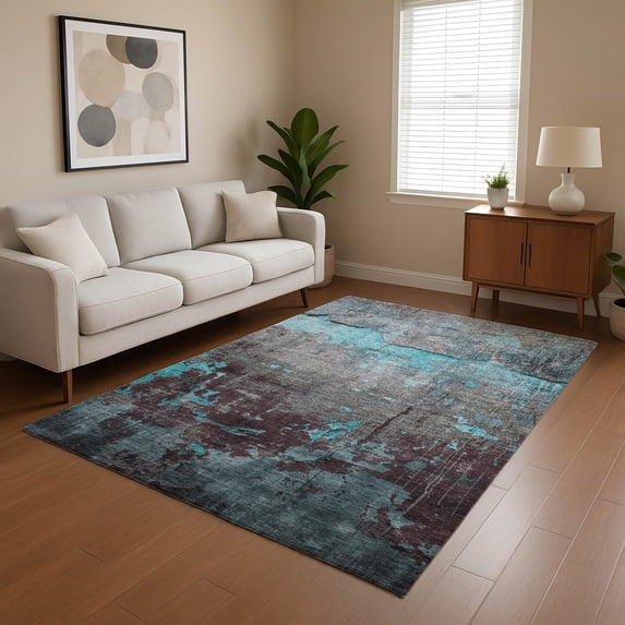Addison Rugs Mayfield Premium Machine Washable Transitional Modern Teal Rectangle Rug, 8' x 10'