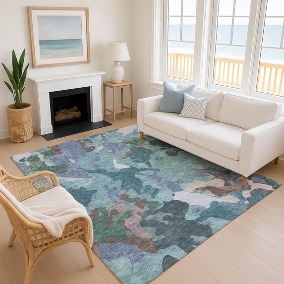 Addison Rugs Mayfield Premium Machine Washable Transitional Modern Teal Rectangle Rug, 9' x 12'