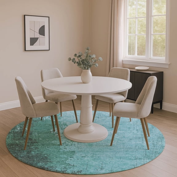 Addison Rugs Mayfield Premium Machine Washable Transitional Modern Teal Round Rug, 8' x 8'