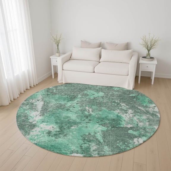 Addison Rugs Mayfield Premium Machine Washable Transitional Modern Teal Round Rug, 8' x 8'