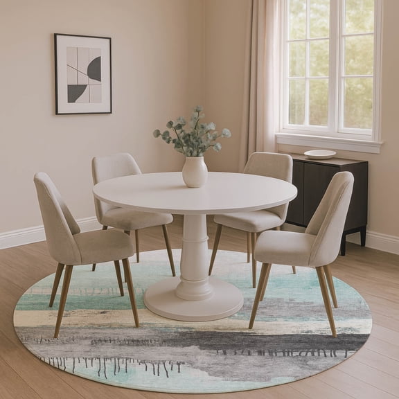 Addison Rugs Mayfield Premium Machine Washable Transitional Modern Teal Round Rug, 8' x 8'