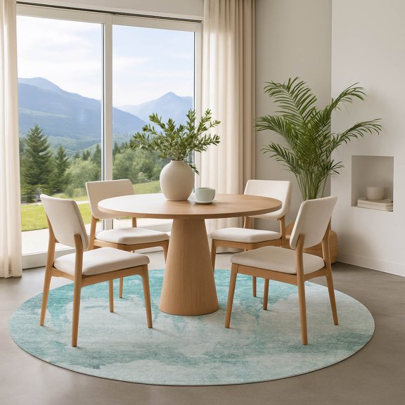 Addison Rugs Mayfield Premium Machine Washable Transitional Modern Teal Round Rug, 8' x 8'