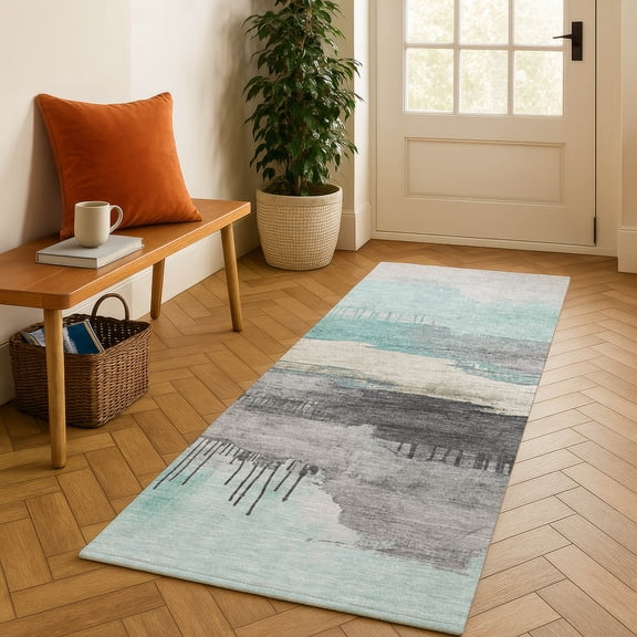 Addison Rugs Mayfield Premium Machine Washable Transitional Modern Teal Runner Rug, 2'3" x 7'6"