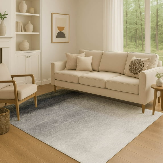 Addison Rugs Mayfield Premium Machine Washable Transitional Ombre Silver Rectangle Rug, 9' x 12'