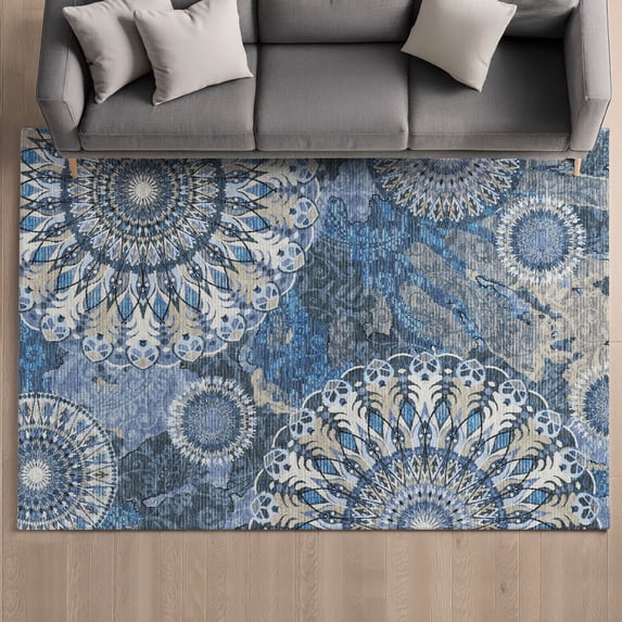 Addison Rugs Mayfield Premium Machine Washable Transitional Paisley Blue Rectangle Rug, 8' x 10'