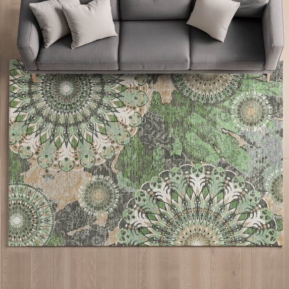 Addison Rugs Mayfield Premium Machine Washable Transitional Paisley Green Rectangle Rug, 9' x 12'