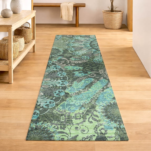 Addison Rugs Mayfield Premium Machine Washable Transitional Paisley Olive Runner Rug, 2'3" x 7'6"