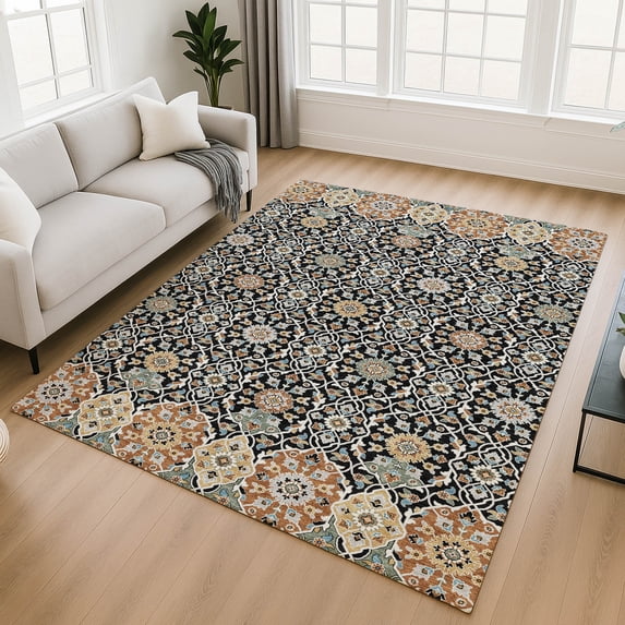 Addison Rugs Mayfield Premium Machine Washable Transitional Panel Black Rectangle Rug, 9' x 12'