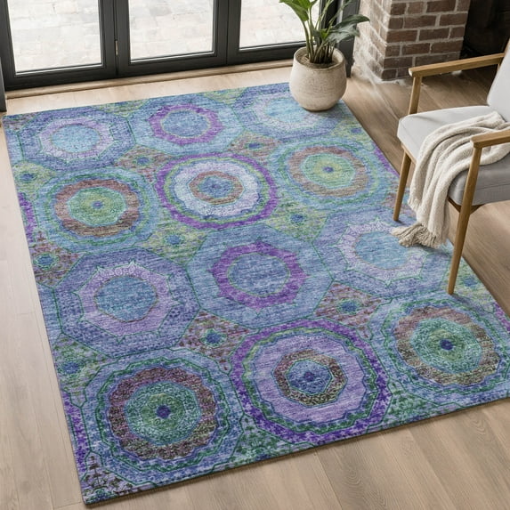 Addison Rugs Mayfield Premium Machine Washable Transitional Panel Blue Rectangle Rug, 9' x 12'