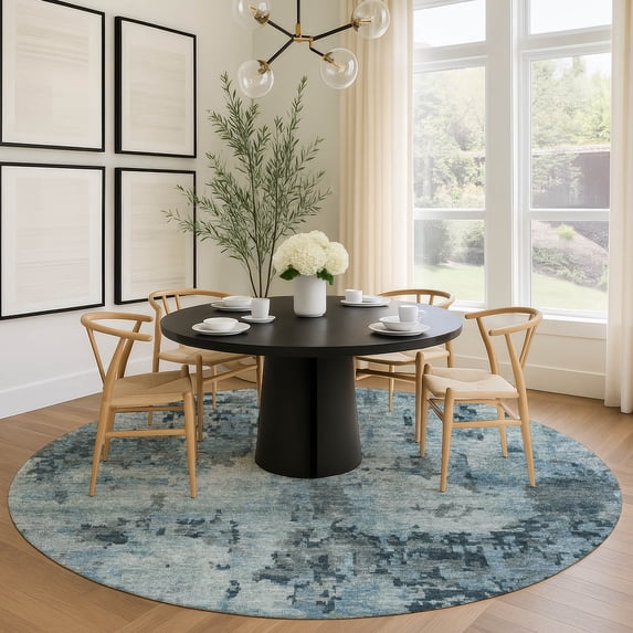Addison Rugs Mayfield Premium Machine Washable Transitional Panel Blue Round Rug, 8' x 8'