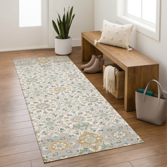 Addison Rugs Mayfield Premium Machine Washable Transitional Panel Ivory Runner Rug, 2'3" x 7'6"