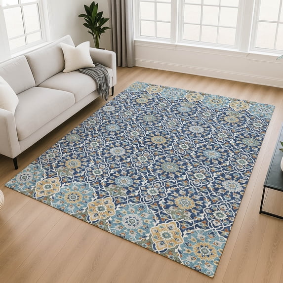 Addison Rugs Mayfield Premium Machine Washable Transitional Panel Navy Rectangle Rug, 5' x 7'6"